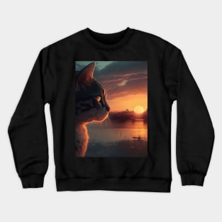 Design of a grey cat watching a sunset in Mexico Crewneck Sweatshirt